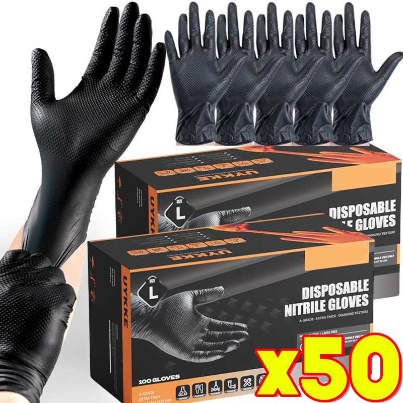 Nitrile Mechanic Glove - Luvas de nitrilo pretas descartáveis, 8